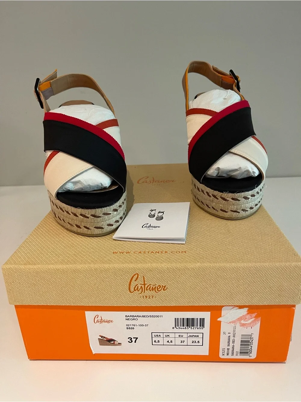 Castaner Multicolor Crisscross Espadrille Wedges — Black, Red, Cream, Tan
